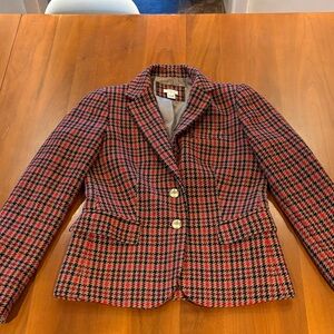 J. Crew Red and Black Houndstooth Blazer